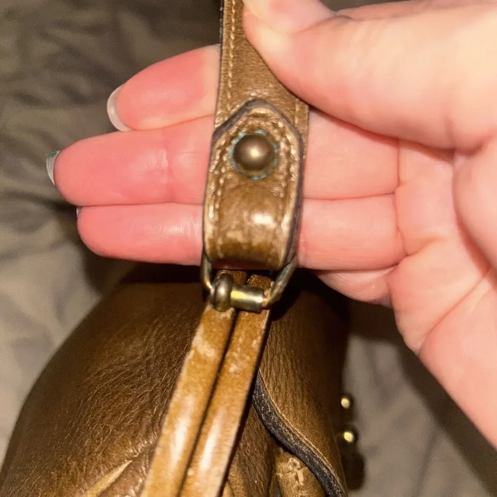 ROGER VAN S  Brown Leather Purse VTG Gold Hardware Tan Handbag